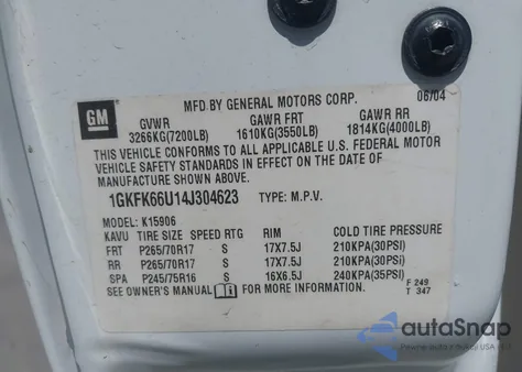 2004 GMC Yukon Xl 1500 Denali z USA, uszkodzony, nr VIN 1GKFK66U14J304623